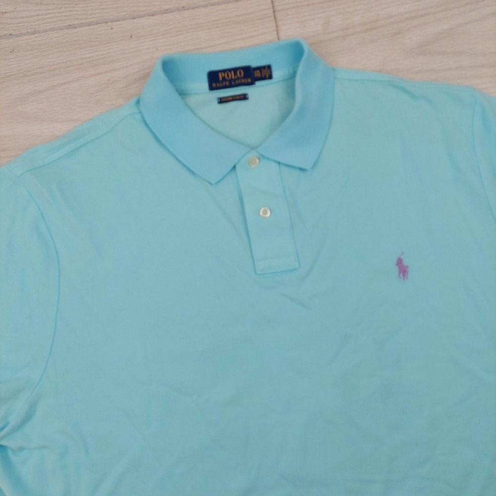 Polo Ralph Lauren Polo Shirt Custom Slim Fit Mens XXL Blue Preppy‎ Short Sleeve